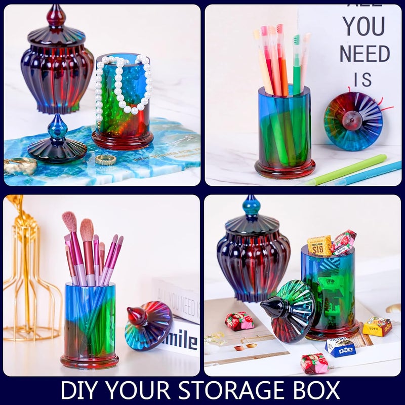Dacies Jar Resin Molds Valentine Storage Box with Lid Epoxy Resin Casting Mold Cylinder Jars Candle Jewelry Trinket Container Mould DIY Planter Candy Organizer Making Concrete Cement Moulds Craft Home Decor - Image 5